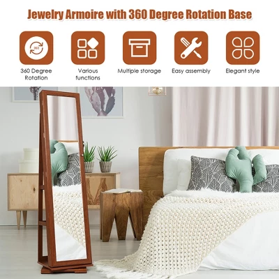 Costway 360degree Rotatable Jewelry Cabinet 2-in-1 Lockable Mirrored Organizer 5 Costway 360degree Rotatable Jewelry Cabinet 2-in-1 Lockable Mirrored Organizer - Image 5