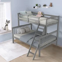 Costway Twin Over Full Bunk Bed Rubber Wood Convertible With Ladder Guardrail -Costway GUEST e3766a10 7030 447a a0cb 097950a1f6f8