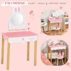 Costway Kids Vanity Set Rabbit Makeup Dressing Table Chair Set W/ Mirror Drawer WhitePink -Costway GUEST e380914b 67be 4538 8635 8a3bc90f5faf