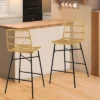 Costway Set Of 2 Rattan Bar Stools Counter Height Dining Chairs With Metal Legs Natural