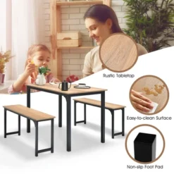 Costway Modern 3 PCS Dining Table Bench Set W/ Metal Frame & Wooden Tabletop -Costway GUEST e45d028f f22a 4152 bffb a2b67110a62d