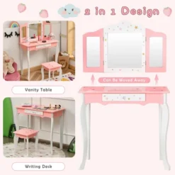 Costway Kids Vanity Princess Makeup Dressing Table Chair Set W/ Tri-folding Mirror -Costway GUEST e46f0f5b efe1 4c8b 9632 e9426e1fc6de
