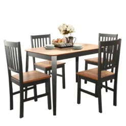 Costway 5PCS Mid Century Modern Black 29.5'' Dining Table Set 4 Chairs W/Wood Legs Kitchen Furniture -Costway GUEST e4728ea0 b1cc 485d bc75 c9c7475373be