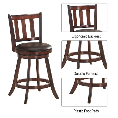 Costway Set Of 2 25'' Swivel Bar Stool Leather Padded Dining Kitchen Pub Bistro Chair High Back 6 Costway Set Of 2 25'' Swivel Bar Stool Leather Padded Dining Kitchen Pub Bistro Chair High Back - Image 6