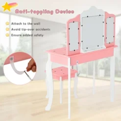 Costway Kids Vanity Princess Makeup Dressing Table Chair Set W/ Tri-folding Mirror -Costway GUEST e487779f 7b66 406d a8e3 8b3796588072