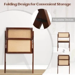 Costway Foldable Dining Chairs Set Of 2/4 With Woven Rattan Backrest & Seat Rubber Wood Frame Brown -Costway GUEST e48bff77 4a0e 4835 b44c 4289aff9fc00