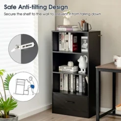 Costway 48'' Tall 4-tier Storage Shelf Wood Bookcase W/Drawer Home Organizer Display Rack -Costway GUEST e4b20ac2 b393 4145 809a 52aee3a956d9