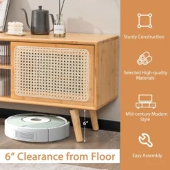Costway Modern TV Stand Entertainment Center Media Console With Rattan Glass Sliding Doors Natural/Brown 15 Costway Modern TV Stand Entertainment Center Media Console With Rattan Glass Sliding Doors Natural/Brown -Costway GUEST e4ede305 063f 4731 b030 46b226d27e26