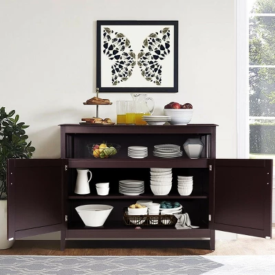 Costway Modern Kitchen Storage 36" Height Cabinet Buffet Server Table Sideboard Dining Wood Brown 4 Costway Modern Kitchen Storage 36" Height Cabinet Buffet Server Table Sideboard Dining Wood Brown - Image 4