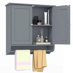 Costway Wall Mounted Bathroom Medicine Cabinet Storage Cupboard With Towel Bar Brown/Grey -Costway GUEST e51fadbb fb50 4520 a87f e16d9e592ec3