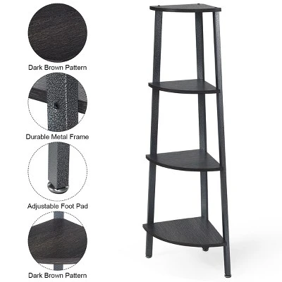 Costway 4-Tier Corner Shelf Metal Storage Rack Domestic Bookcase Display Stand Wood Grey 7 Costway 4-Tier Corner Shelf Metal Storage Rack Domestic Bookcase Display Stand Wood Grey - Image 7