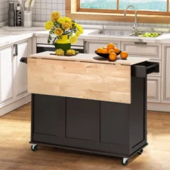 Costway Kitchen Island Cart On Wheels, Mobile Kitchen Island Rolling Island Trolley W/ 2-Door Cabinet
