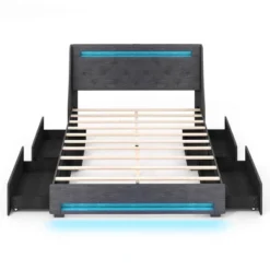 Costway Full/Queen Size Bed Frame With LED Lights & Charging Station Upholstered Platform Bed -Costway GUEST e6495226 5b83 4e39 81fd 5f24f81a1ef6