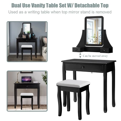 Costway Square Mirror Dressing Table Set Makeup Vanity For Bedroom, Living Room White/Black 6 Costway Square Mirror Dressing Table Set Makeup Vanity For Bedroom, Living Room White/Black - Image 6
