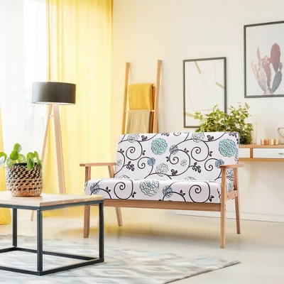 Costway Modern Fabric Loveseat Sofa Couch Upholstered 2-Seat Wood Armchair 2 Costway Modern Fabric Loveseat Sofa Couch Upholstered 2-Seat Wood Armchair - Image 2