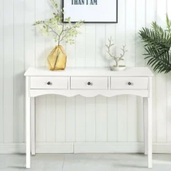 Costway Console Table Hall Table Side Table Desk Accent Table 3 Drawers Entryway White -Costway GUEST e6e72db3 43b3 42d6 95f8 7e6c90496612