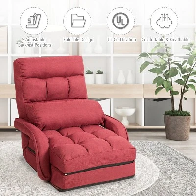 Costway Folding Floor Armchair W/6-position Adjustable Back & Lumbar Pillow Red 2 Costway Folding Floor Armchair W/6-position Adjustable Back & Lumbar Pillow Red - Image 2