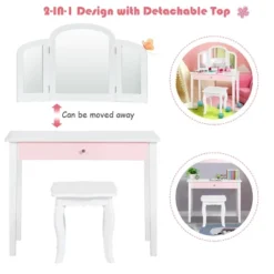 Costway Kids Vanity Set Princess Makeup Dressing Play Table Set W/Mirror White Pink 15 Costway Kids Vanity Set Princess Makeup Dressing Play Table Set W/Mirror White Pink -Costway GUEST e737b925 e9e2 414f b47f af4aa94c6f8c
