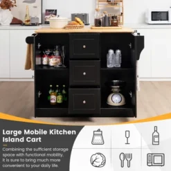 Costway Kitchen Island On Wheels Rolling Utility Cart Drawers Cabinets Spice Rack Black/White -Costway GUEST e73b180f 202e 409d bbcf fc7bac355b98