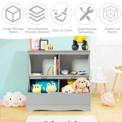 Costway Children's Multi-Functional Bookcase Toy Storage Bin Kids Floor Cabinet GreyWhite -Costway GUEST e7491f08 0a79 4b5b 9b54 8342b0f5f826