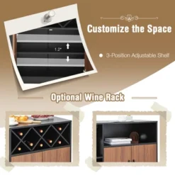 Costway Industrial Wine Bar Cabinet Sideboard Buffet With Glass Holder & Adjustable Shelf -Costway GUEST e752034f 0419 4b27 936c d6675088ed40