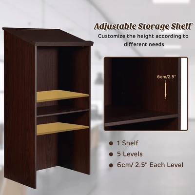 Costway Wooden Floor Standing Podium Speaking Lectern W/ Adjustable Shelf & Pen Tray 6 Costway Wooden Floor Standing Podium Speaking Lectern W/ Adjustable Shelf & Pen Tray - Image 6