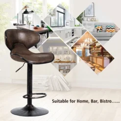 Costway Set Of 4 Adjustable Bar Stools Swivel Bar Chairs W/ Backrest Retro Brown Hot-Stamping Cloth 14 Costway Set Of 4 Adjustable Bar Stools Swivel Bar Chairs W/ Backrest Retro Brown Hot-Stamping Cloth -Costway GUEST e7c620f2 5131 4c56 9d79 b62b3c245353