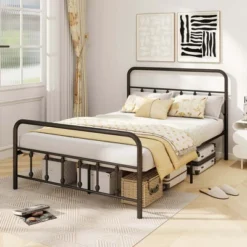 Costway Full/Queen/King Size Bed Frame With Headboard Under Bed Storage No Box Spring Needed Black -Costway GUEST e7fb98ff dbcb 453c af12 aaa239e2826e