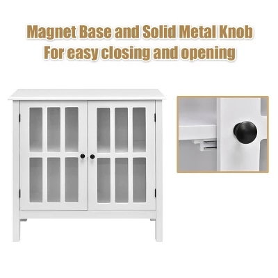 Costway 31'' Storage Buffet Cabinet Glass Door Sideboard Console Table Server Display White 6 Costway 31'' Storage Buffet Cabinet Glass Door Sideboard Console Table Server Display White - Image 6