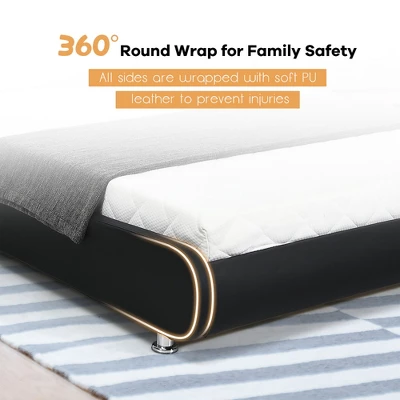 Costway Full Faux Leather Upholstered Platform Bed Adjustable Headboard Black 7 Costway Full Faux Leather Upholstered Platform Bed Adjustable Headboard Black - Image 7