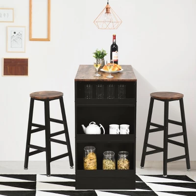 Costway 3 Pieces Bar Table Set Industrial Counter With Storage Black 2 Costway 3 Pieces Bar Table Set Industrial Counter With Storage Black - Image 2