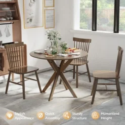 Costway Modern Round Wood Dining Table 35'' W/ Solid Wood Legs& Base For Home, Office 14 Costway Modern Round Wood Dining Table 35'' W/ Solid Wood Legs& Base For Home, Office -Costway GUEST e83f177c 22b6 4027 b94c 21ddfcb9536c