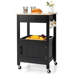 Costway Rolling Kitchen Island Cart On Wheels Bar Serving Trolley W/Drawer Cabinet BlackWhite -Costway GUEST e85608f5 0f55 4a76 8b24 baf07b8ba14a