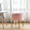 Costway Faux Fur Vanity Chair Makeup Stool Furry Padded Seat Round Ottoman Pink/White