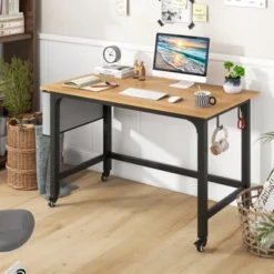 Costway 1/2/4 PCS Rolling Computer Desk Metal Frame PC Laptop Table Wood Top Study Workstation -Costway GUEST e86e2ec0 392f 4036 a0ad 6b5daaf91ab2