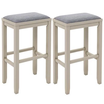 Costway Set Of 2 Upholstered Bar Stools Wooden Counter Height Dining Chairs 10 Costway Set Of 2 Upholstered Bar Stools Wooden Counter Height Dining Chairs - Image 10