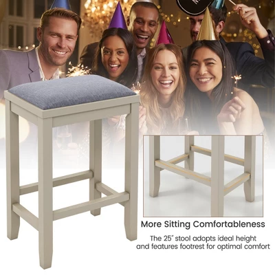 Costway Set Of 2 Upholstered Bar Stools Wooden Counter Height Dining Chairs 5 Costway Set Of 2 Upholstered Bar Stools Wooden Counter Height Dining Chairs - Image 5