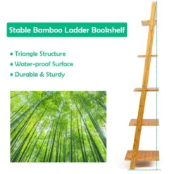 Costway 5-Tier Ladder Shelf Modern Bamboo Leaning Bookshelf Ladder Bookcase Open Display -Costway GUEST e8ed5b88 7840 4de0 a7e5 0b03c591db4b
