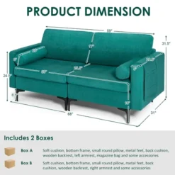 Costway Modern Loveseat 2-Seat Sofa Couch W/ 2 Bolsters Side Storage Pocket Teal -Costway GUEST e92619a2 c724 4d70 8894 8557c59fa2a5