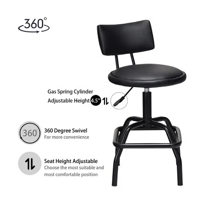 Costway Adjustable Swivel Bar Stool PU Leather Steel Frame Chair W/Backrest&Footrest Low Back 4 Costway Adjustable Swivel Bar Stool PU Leather Steel Frame Chair W/Backrest&Footrest Low Back - Image 4