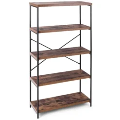 Costway 5-Tier Bookshelf, Industrial Etagere Bookcase, Rustic Display Shelf Organizer -Costway GUEST e97a9720 3618 44bf 9160 507659b3a281