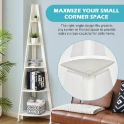Costway 5 Tier Corner Ladder Shelf Floor Stand Shelves Bookshelf Display Bookcase -Costway GUEST e9ad1af6 8a1a 499f bd5a dd45415cad08