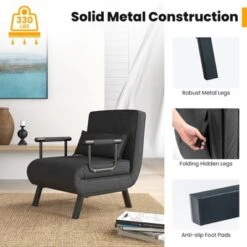 Costway Folding 6 Position Armchair Lounge Couch Convertible Sleeper Bed W/ Pillow Gray -Costway GUEST ea291c28 91dd 405d b145 ad3ce0d070cf