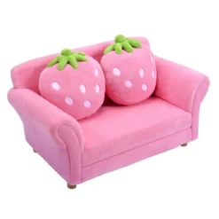 Costway Kids Sofa Strawberry Armrest Chair Lounge Couch W/2 Pillow Children Toddler Pink -Costway GUEST ea3119d5 6011 49a5 9e1f af8541959d47
