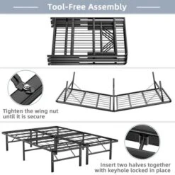 Costway 14'' Twin/Full/Queen Size Metal Platform Bed Foldable Mattress Foundation Tool-Free Assembly -Costway GUEST ea423ae4 7c6f 4bcf aff9 11f03bf15651
