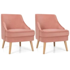 Costway Set Of 2 Accent Chairs Velvet Single Sofa Chair W/Rubber Wood Legs PinkGreenGrey 23 Costway Set Of 2 Accent Chairs Velvet Single Sofa Chair W/Rubber Wood Legs PinkGreenGrey -Costway GUEST ea9d0cec d333 42e7 9073 27285dad75c2