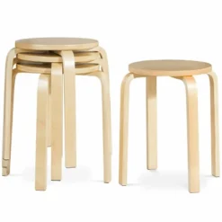 Set Of 4 18" Stacking Stool Round Dining Chair Backless Wood Home Decor -Costway GUEST eadc32de bd26 4fc1 ab5c dec20eef2c46