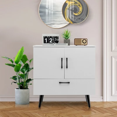 Costway Mid Century Storage Cabinet Accent Buffet Sideboard Entryway Kitchen White Brown 8 Costway Mid Century Storage Cabinet Accent Buffet Sideboard Entryway Kitchen White Brown - Image 8