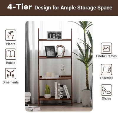 Costway 4 Tiers Bamboo Ladder Shelf Bookcase Storage Organizer Plant Flower Stand 7 Costway 4 Tiers Bamboo Ladder Shelf Bookcase Storage Organizer Plant Flower Stand - Image 7