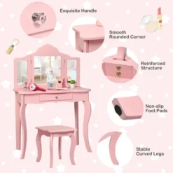 Costway Kids Vanity Table & Stool Princess Dressing Make Up Play Set For Girls Pink -Costway GUEST eb32362e 6382 4bfa 9882 50c596e35e37